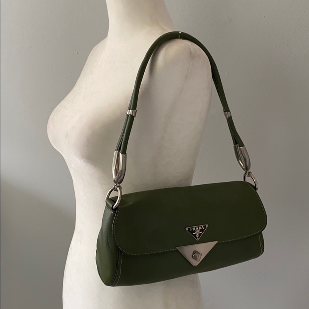 Green shoulder bag with metal detailing